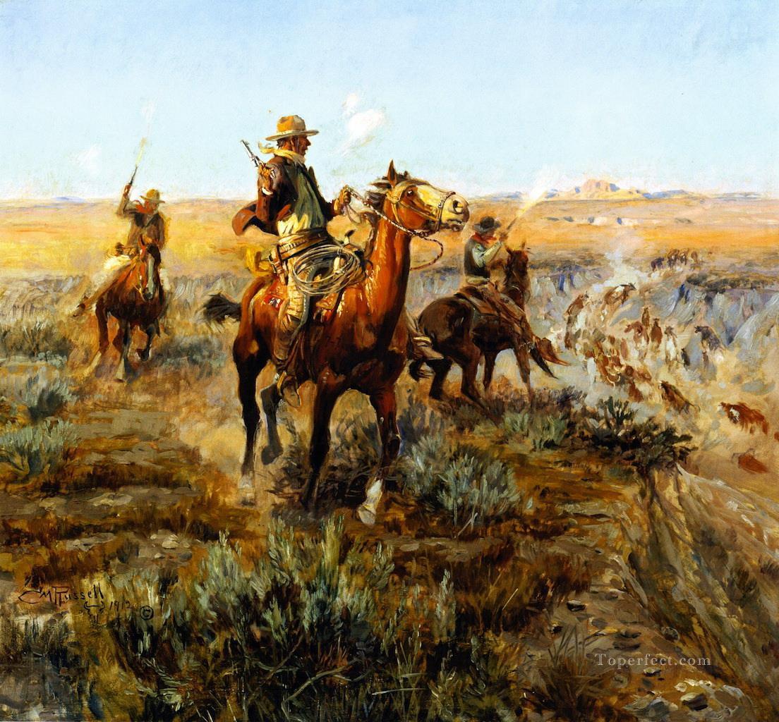 Fumar ganado fuera de los descansos 1912 Charles Marion Russell Pintura al óleo